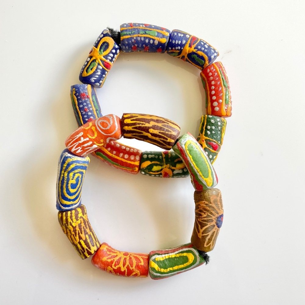 2 CHUNKY AFRICAN TRADE BEAD BRACELETS - SOLD TOGETHER